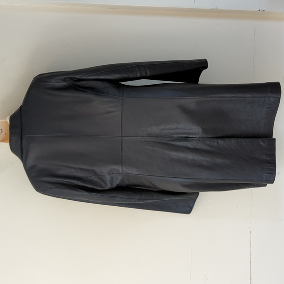 Express Vintage Genuine Leather Black Trench Jacket 13/14 - Picture 3 of 16